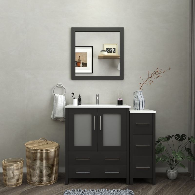 Vanity Art - London 42" Single Sink Bathroom Vanity Set with Sink and Mirror - 1 Side Cabinet