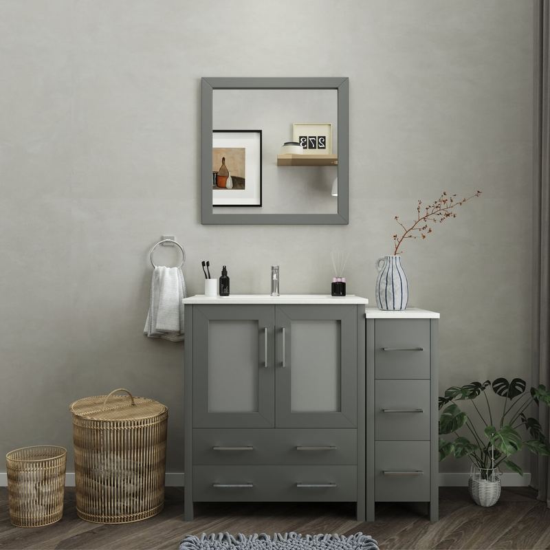 Vanity Art - London 42" Single Sink Bathroom Vanity Set with Sink and Mirror - 1 Side Cabinet