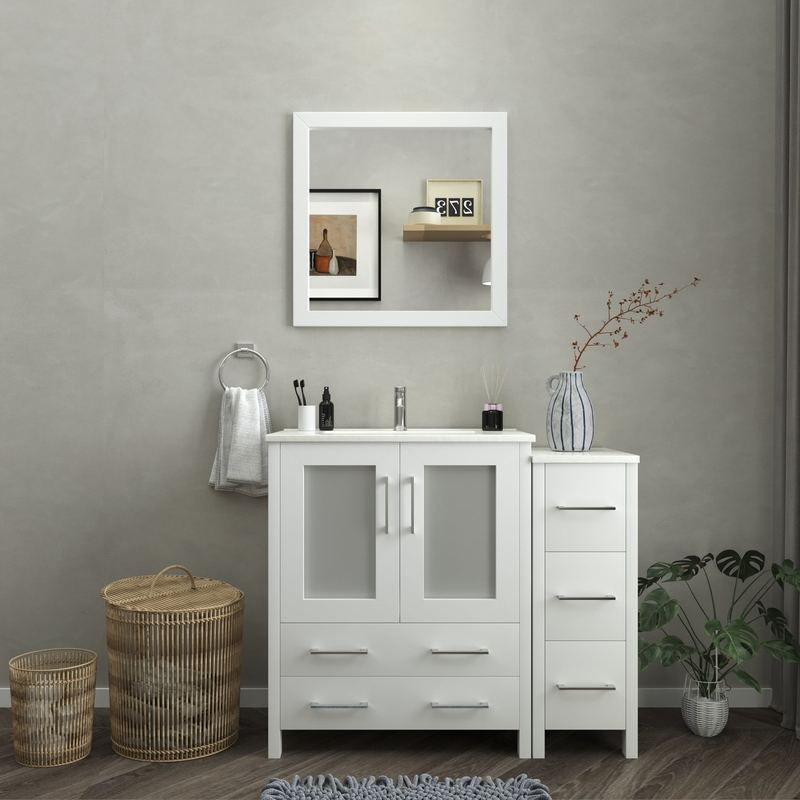 Vanity Art - London 42" Single Sink Bathroom Vanity Set with Sink and Mirror - 1 Side Cabinet