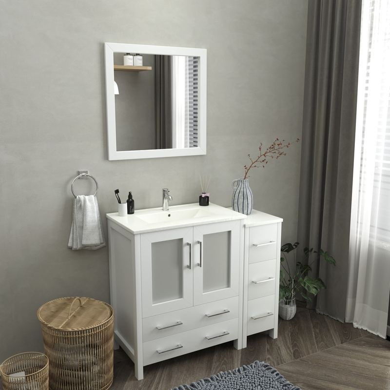 Vanity Art - London 42" Single Sink Bathroom Vanity Set with Sink and Mirror - 1 Side Cabinet