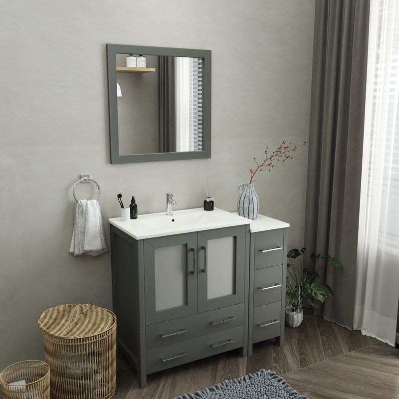 Vanity Art - London 42" Single Sink Bathroom Vanity Set with Sink and Mirror - 1 Side Cabinet