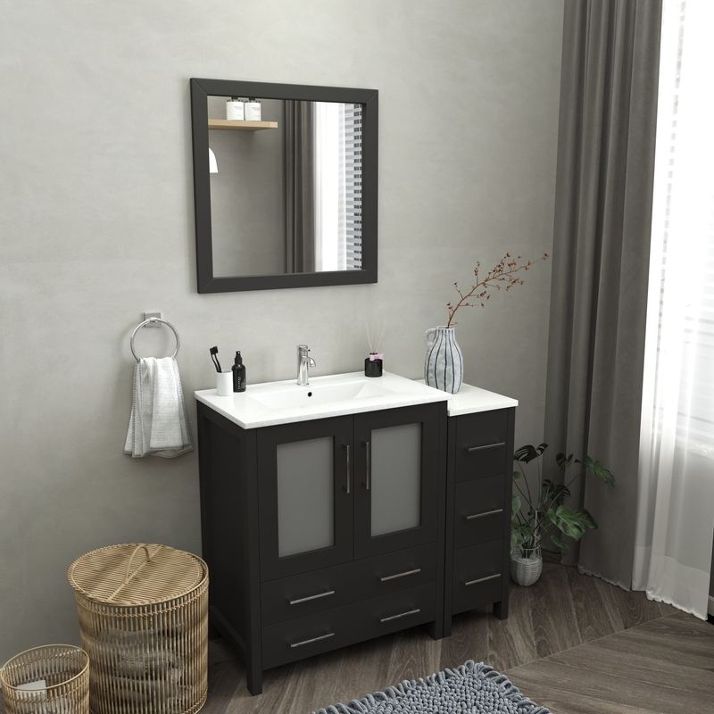 Vanity Art - London 42" Single Sink Bathroom Vanity Set with Sink and Mirror - 1 Side Cabinet