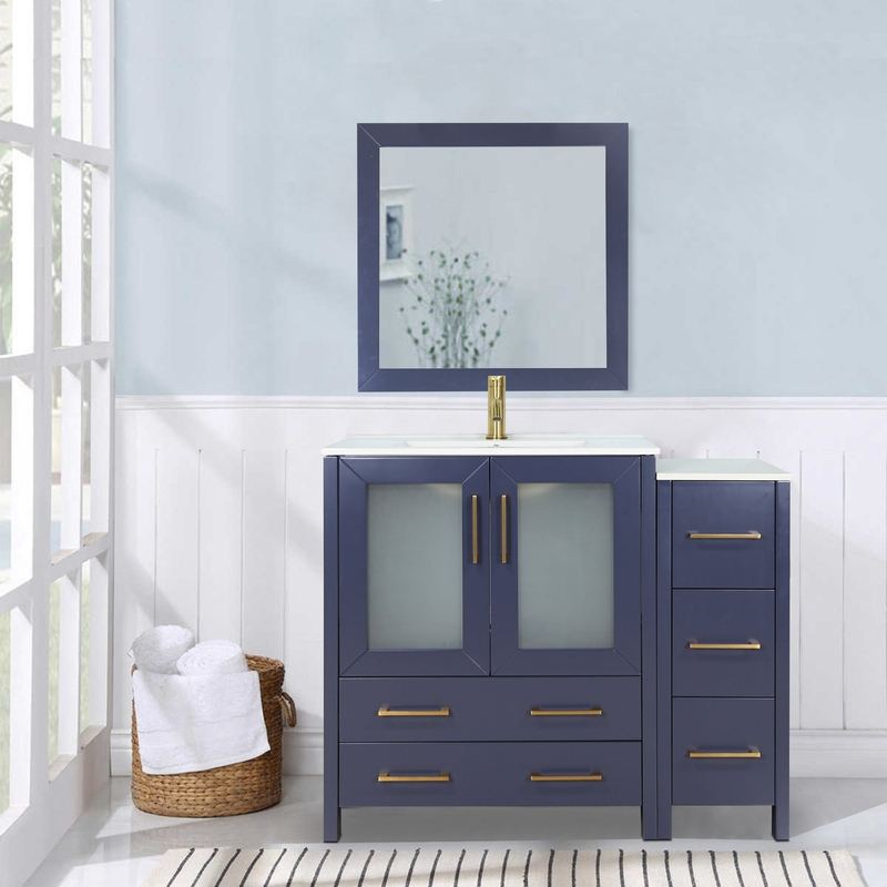 Vanity Art - London 42" Single Sink Bathroom Vanity Set with Sink and Mirror - 1 Side Cabinet