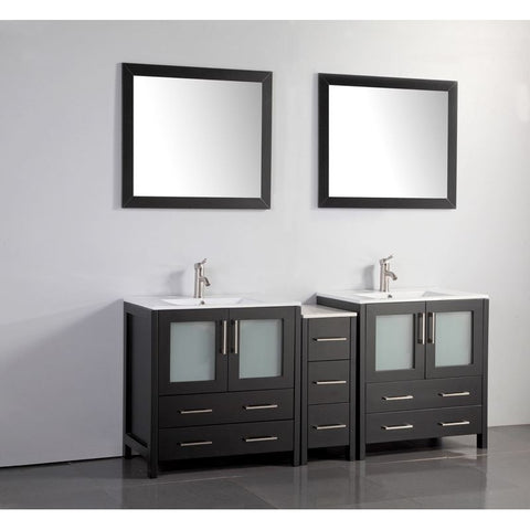 Vanity Art - London 72" Double Sink Bathroom Vanity Set with Sink and Mirrors - 1 Side Cabinet