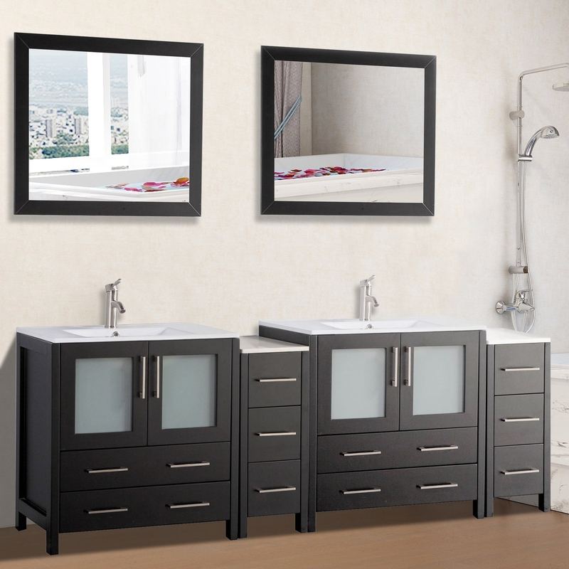 Vanity Art - London 84" Double Sink Bathroom Vanity Set with Sink and Mirrors - 2 Side Cabinets