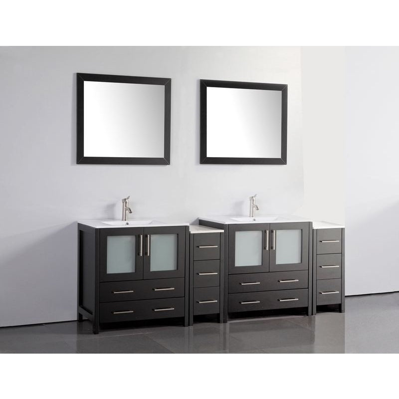 Vanity Art - London 84" Double Sink Bathroom Vanity Set with Sink and Mirrors - 2 Side Cabinets