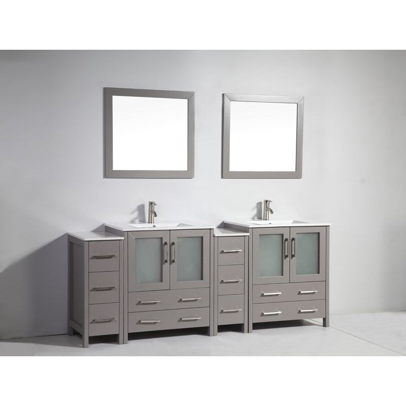 Vanity Art - London 84" Double Sink Bathroom Vanity Set with Sink and Mirrors - 2 Side Cabinets