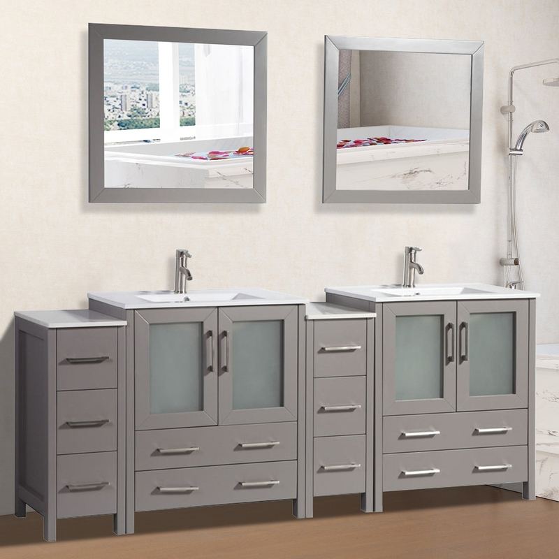 Vanity Art - London 84" Double Sink Bathroom Vanity Set with Sink and Mirrors - 2 Side Cabinets