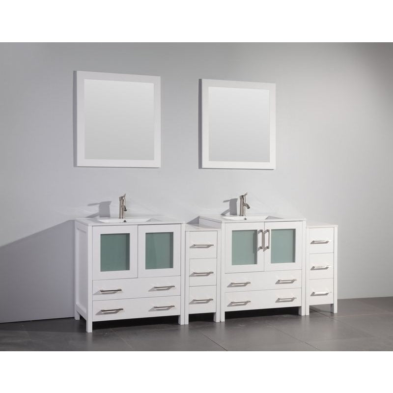 Vanity Art - London 84" Double Sink Bathroom Vanity Set with Sink and Mirrors - 2 Side Cabinets