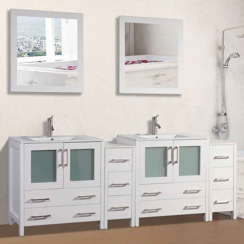 Vanity Art - London 84" Double Sink Bathroom Vanity Set with Sink and Mirrors - 2 Side Cabinets