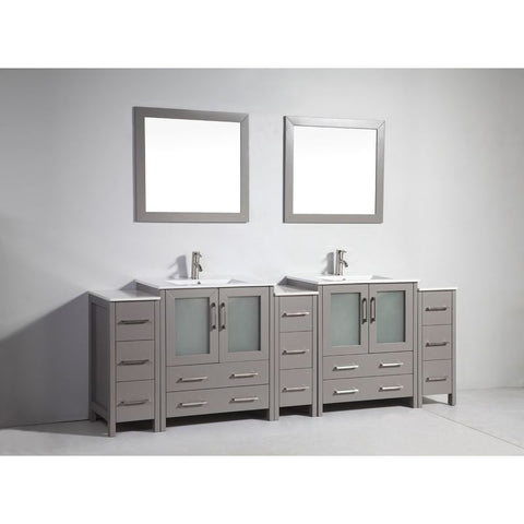 Vanity Art - London 96" Double Sink Bathroom Vanity Set with Sink and Mirrors - 3 Side Cabinets