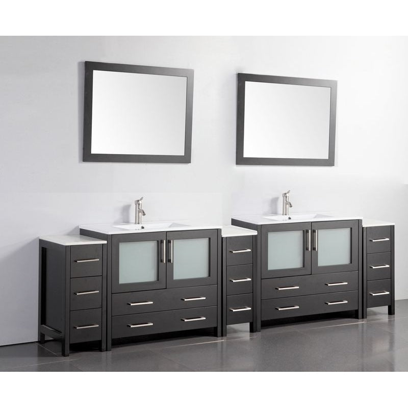 Vanity Art - London 108" Double Sink Bathroom Vanity Set with Sink and Mirrors - 3 Side Cabinets