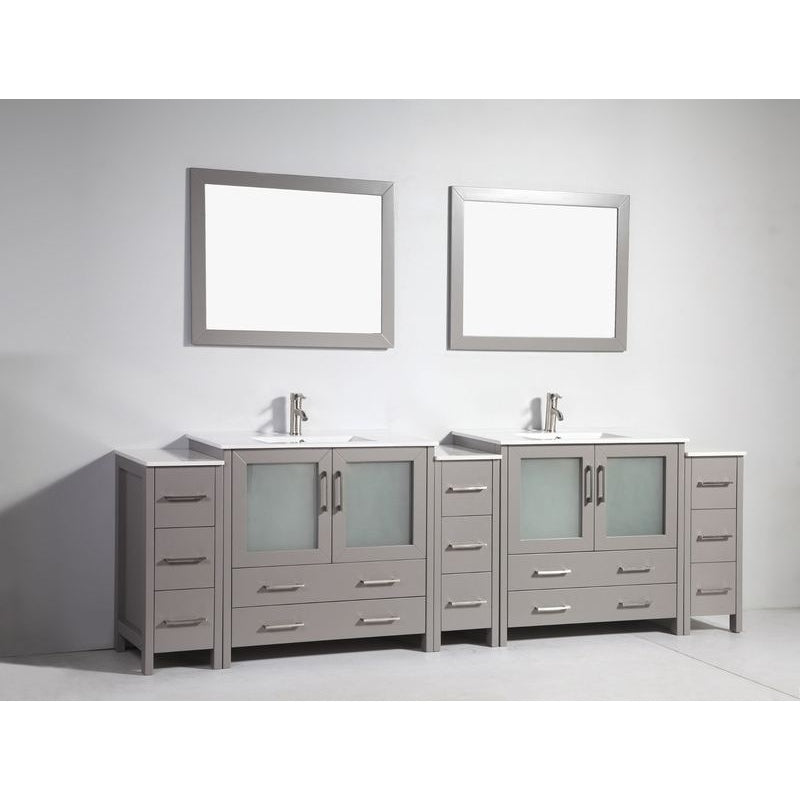 Vanity Art - London 108" Double Sink Bathroom Vanity Set with Sink and Mirrors - 3 Side Cabinets