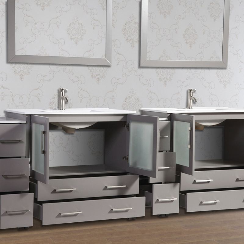 Vanity Art - London 108" Double Sink Bathroom Vanity Set with Sink and Mirrors - 3 Side Cabinets