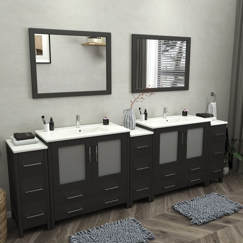 Vanity Art - London 108" Double Sink Bathroom Vanity Set with Sink and Mirrors - 3 Side Cabinets