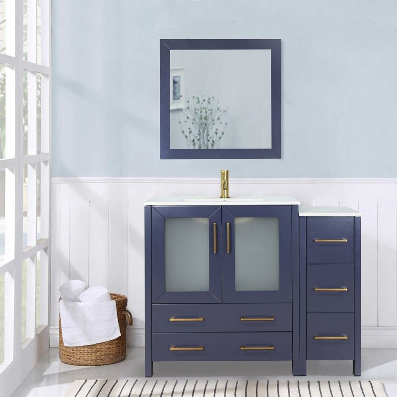 Vanity Art - London 48" Single Sink Bathroom Vanity Set with Sink and Mirror - 1 Side Cabinet