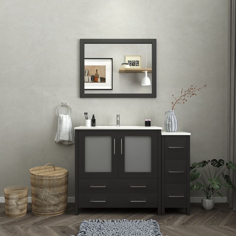 Vanity Art - London 48" Single Sink Bathroom Vanity Set with Sink and Mirror - 1 Side Cabinet