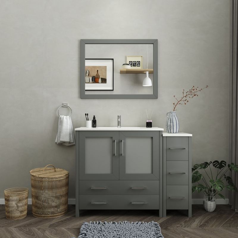 Vanity Art - London 48" Single Sink Bathroom Vanity Set with Sink and Mirror - 1 Side Cabinet