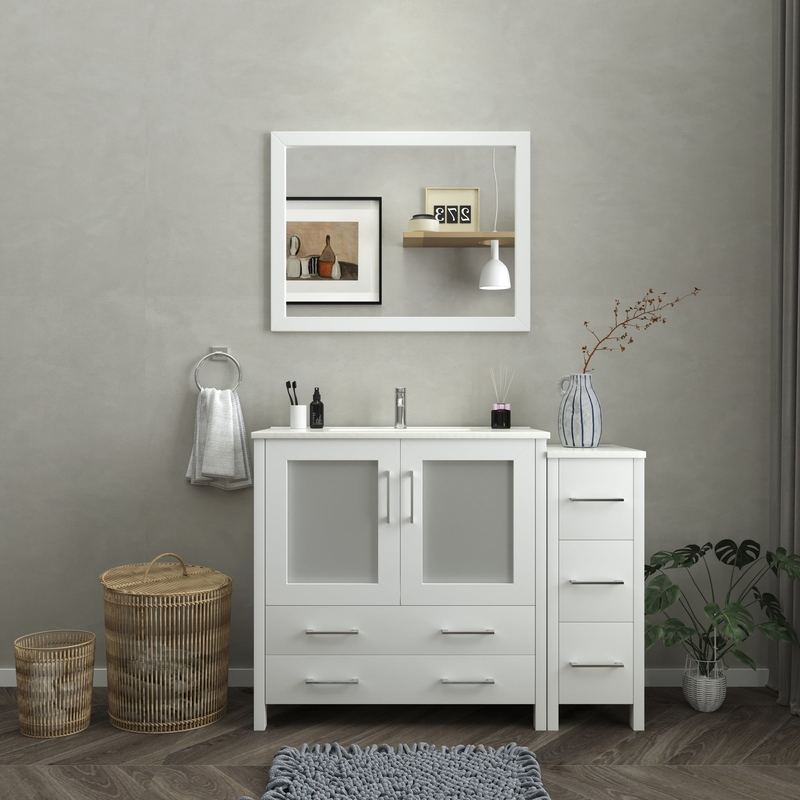 Vanity Art - London 48" Single Sink Bathroom Vanity Set with Sink and Mirror - 1 Side Cabinet