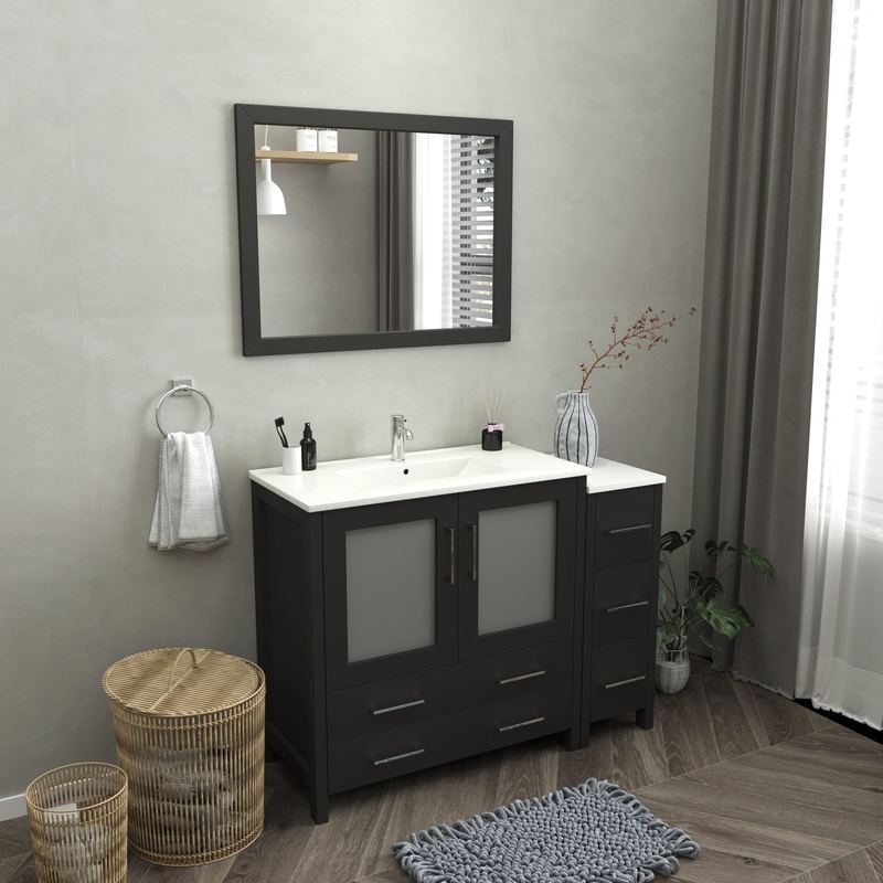 Vanity Art - London 48" Single Sink Bathroom Vanity Set with Sink and Mirror - 1 Side Cabinet