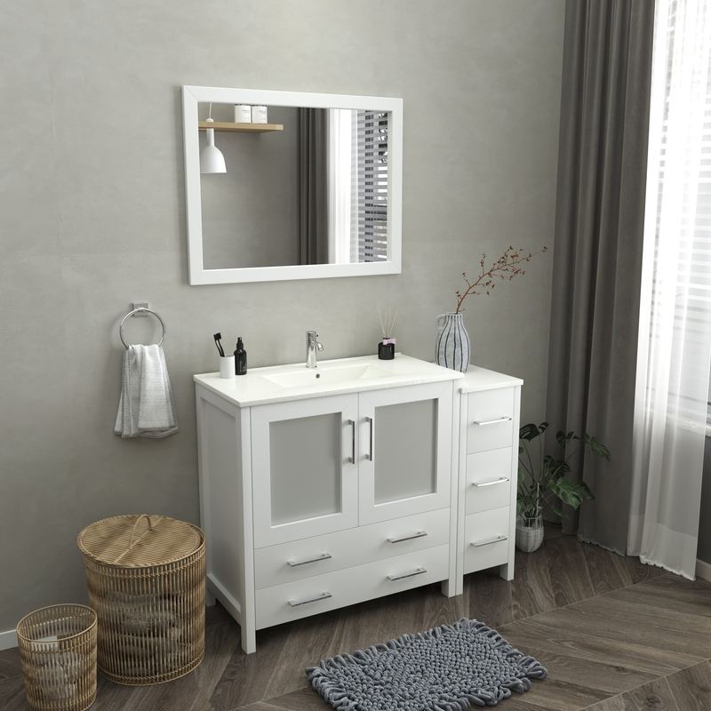 Vanity Art - London 48" Single Sink Bathroom Vanity Set with Sink and Mirror - 1 Side Cabinet