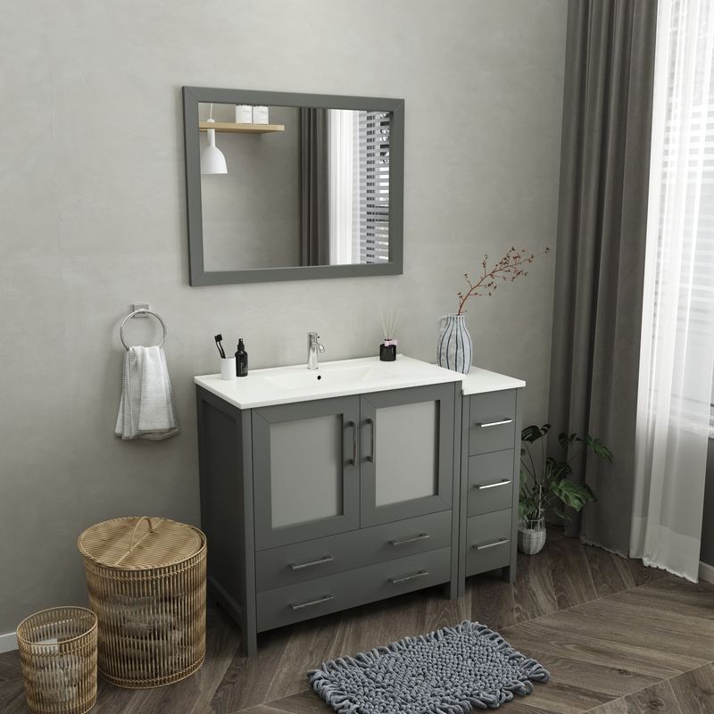 Vanity Art - London 48" Single Sink Bathroom Vanity Set with Sink and Mirror - 1 Side Cabinet