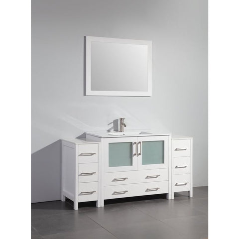 Vanity Art - London 60" Single Sink Bathroom Vanity Set with Sink and Mirror - 2 Side Cabinets