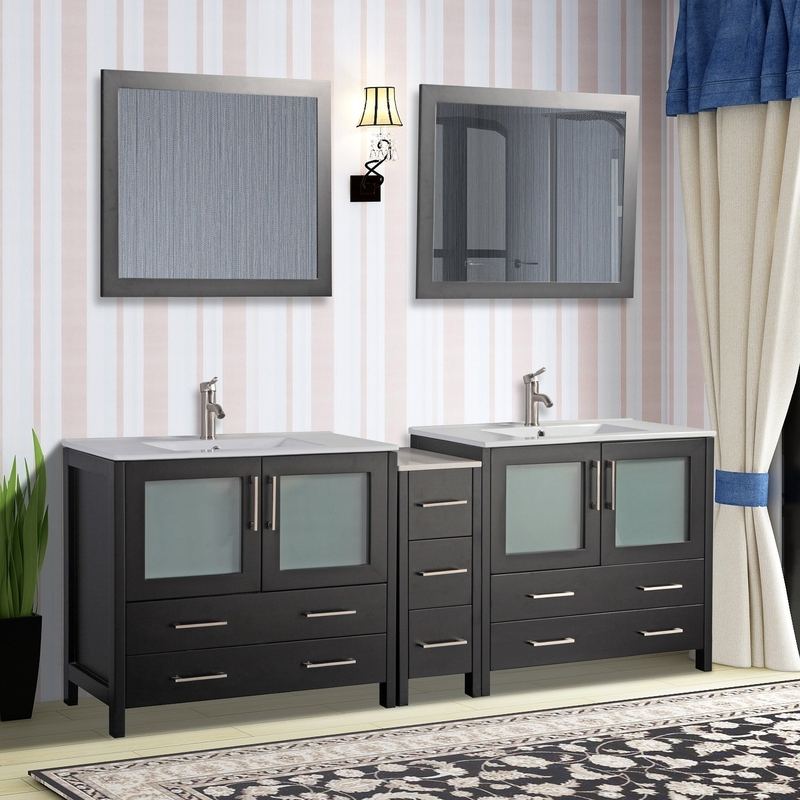 Vanity Art - London 84" Single Sink Bathroom Vanity Set with Sink and Mirrors - 1 Side Cabinet