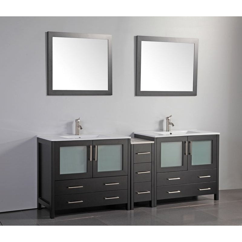 Vanity Art - London 84" Single Sink Bathroom Vanity Set with Sink and Mirrors - 1 Side Cabinet