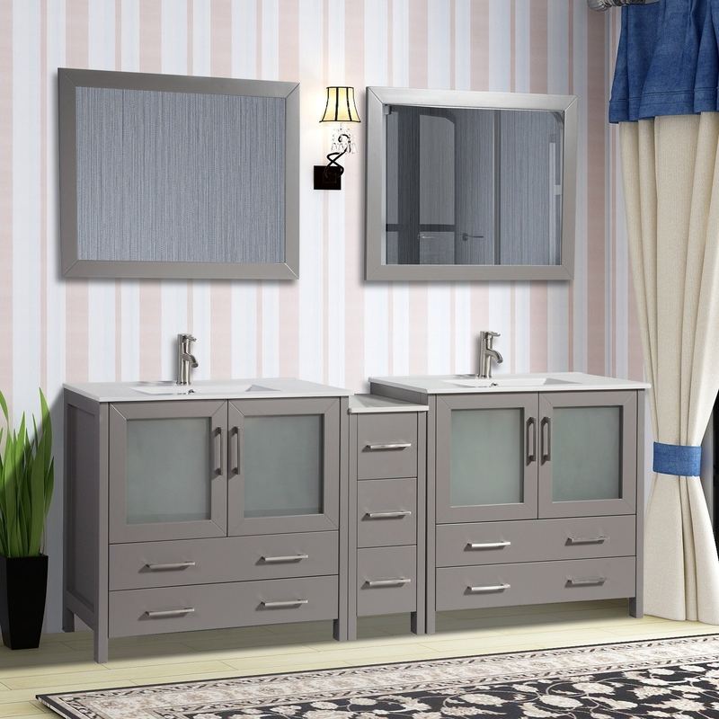 Vanity Art - London 84" Single Sink Bathroom Vanity Set with Sink and Mirrors - 1 Side Cabinet