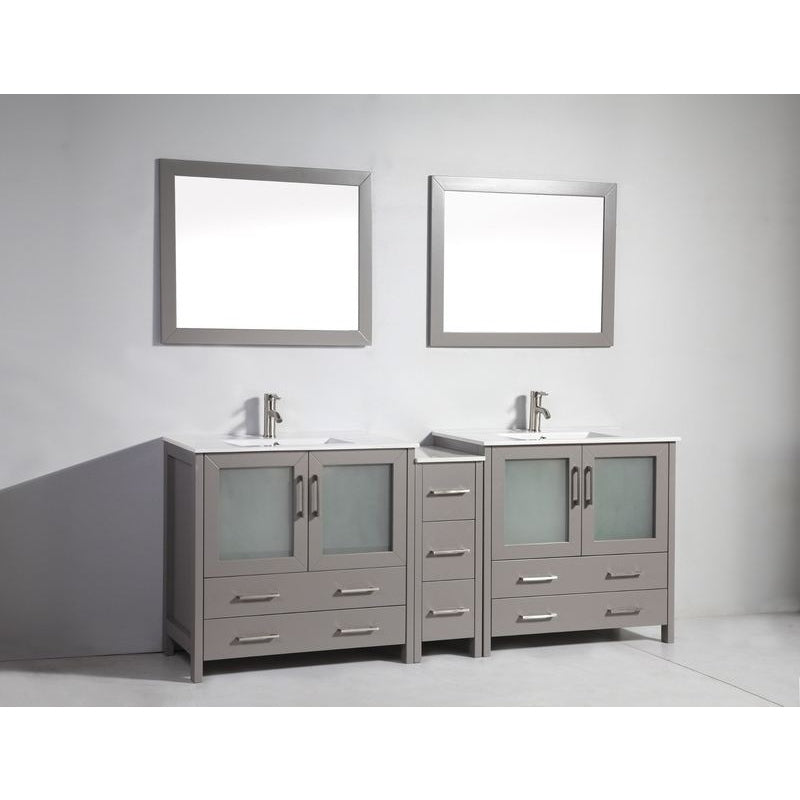 Vanity Art - London 84" Single Sink Bathroom Vanity Set with Sink and Mirrors - 1 Side Cabinet