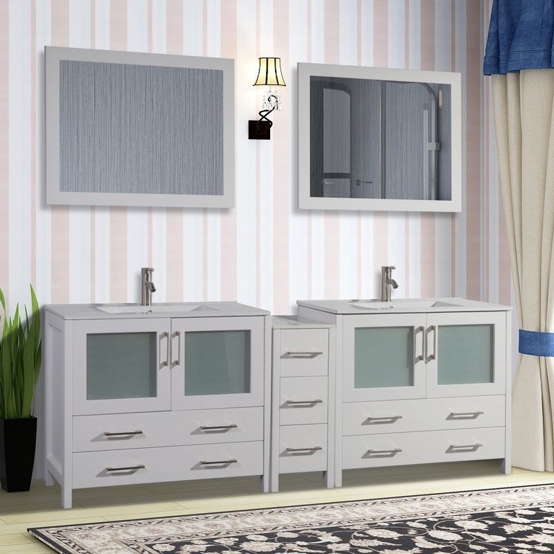 Vanity Art - London 84" Single Sink Bathroom Vanity Set with Sink and Mirrors - 1 Side Cabinet