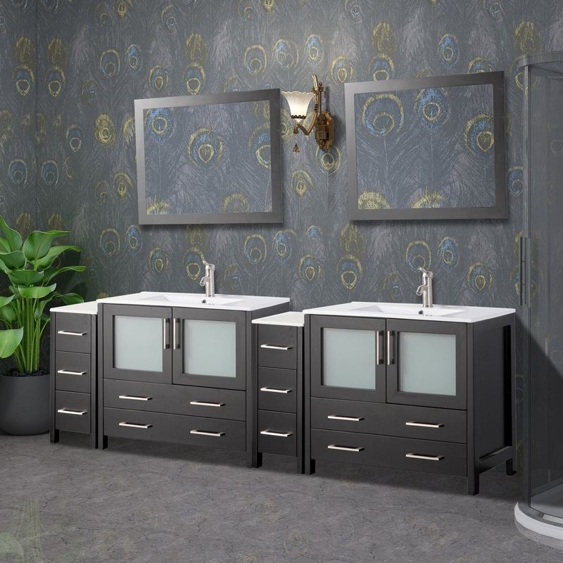 Vanity Art - London 96" Double Sink Bathroom Vanity Set with Sink and Mirrors - 2 Side Cabinets