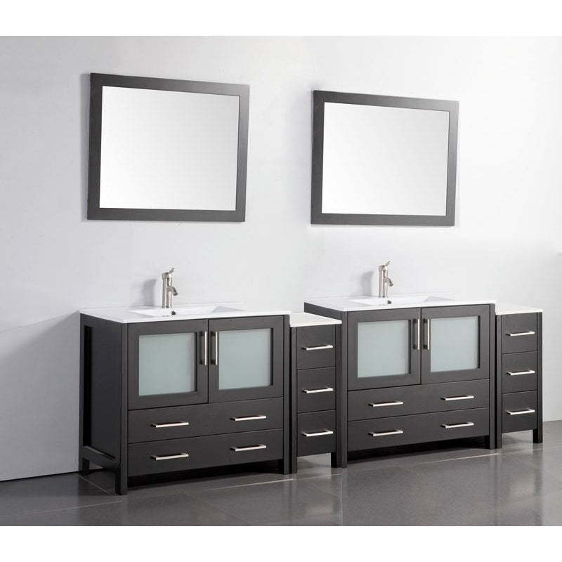 Vanity Art - London 96" Double Sink Bathroom Vanity Set with Sink and Mirrors - 2 Side Cabinets