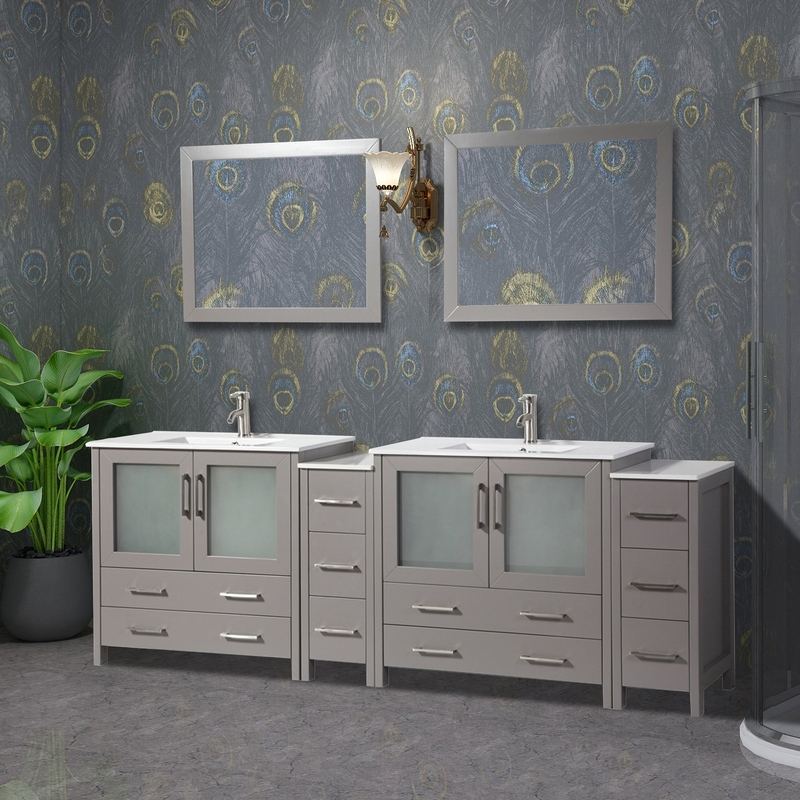 Vanity Art - London 96" Double Sink Bathroom Vanity Set with Sink and Mirrors - 2 Side Cabinets