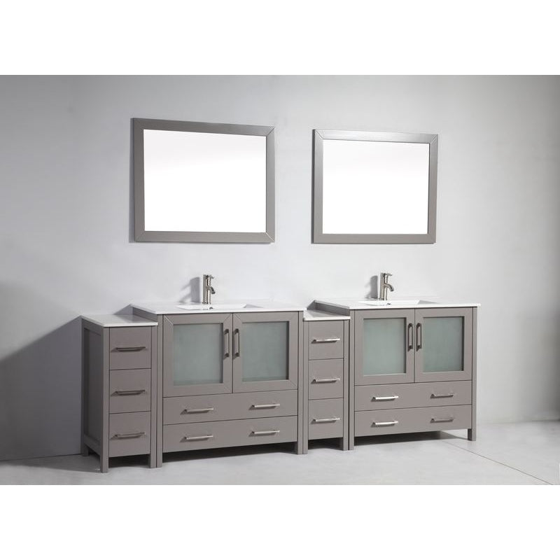 Vanity Art - London 96" Double Sink Bathroom Vanity Set with Sink and Mirrors - 2 Side Cabinets