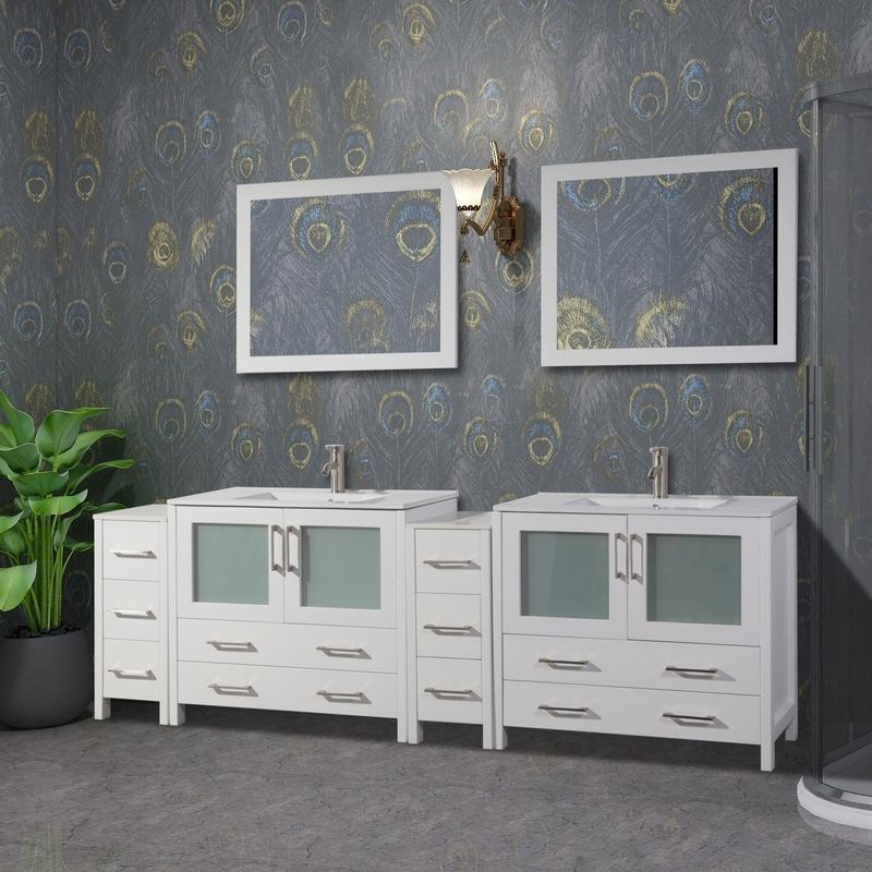 Vanity Art - London 96" Double Sink Bathroom Vanity Set with Sink and Mirrors - 2 Side Cabinets