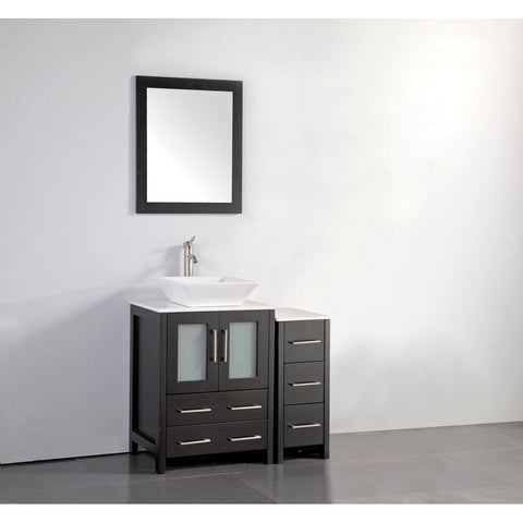 Vanity Art - Monaco 36" Single Vessel Sink Bathroom Vanity Set with Sink and Mirror - 1 Side Cabinet