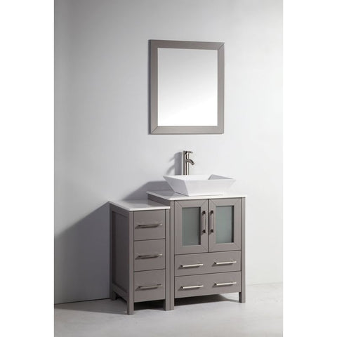 Vanity Art - Monaco 36" Single Vessel Sink Bathroom Vanity Set with Sink and Mirror - 1 Side Cabinet