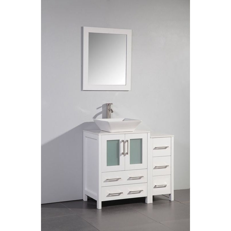 Vanity Art - Monaco 36" Single Vessel Sink Bathroom Vanity Set with Sink and Mirror - 1 Side Cabinet