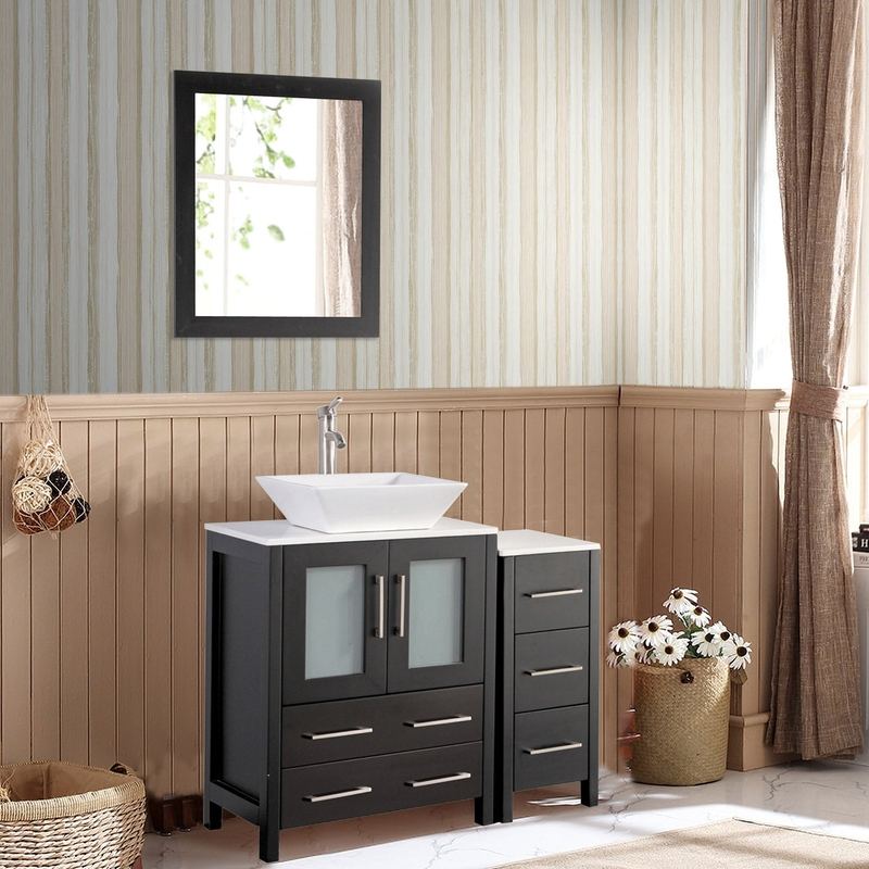 Vanity Art - Monaco 36" Single Vessel Sink Bathroom Vanity Set with Sink and Mirror - 1 Side Cabinet