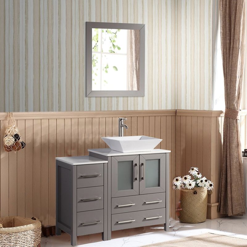 Vanity Art - Monaco 36" Single Vessel Sink Bathroom Vanity Set with Sink and Mirror - 1 Side Cabinet