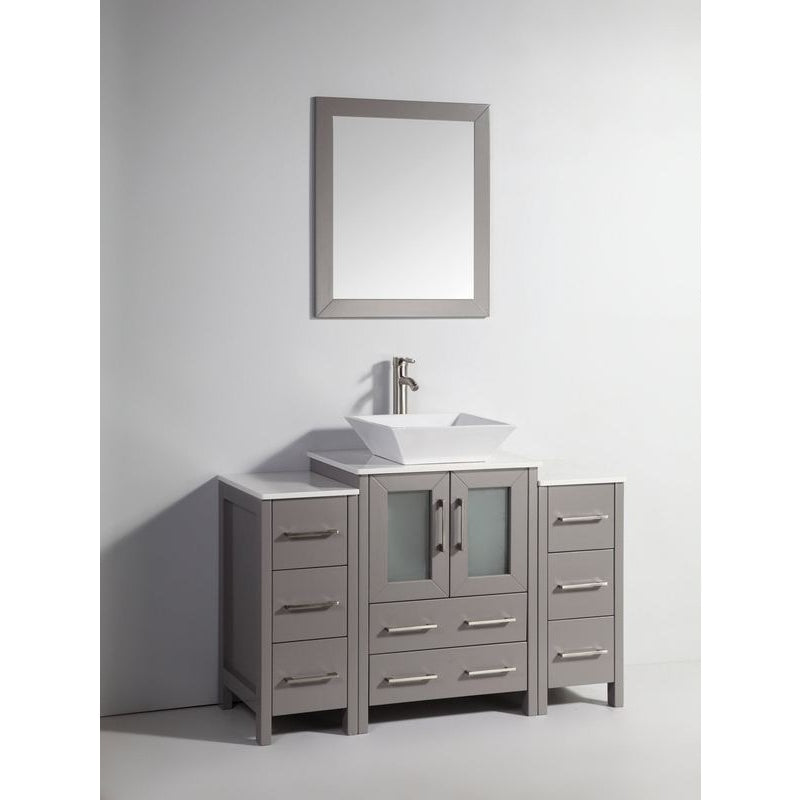 Vanity Art - Monaco 48" Single Vessel Sink Bathroom Vanity Set with Sink and Mirror - 2 Side Cabinets