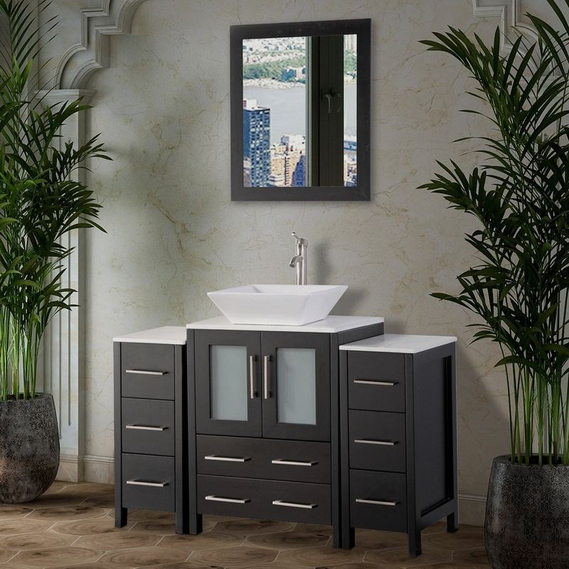 Vanity Art - Monaco 48" Single Vessel Sink Bathroom Vanity Set with Sink and Mirror - 2 Side Cabinets