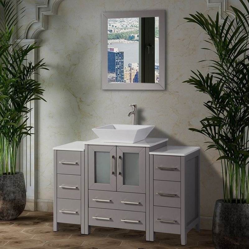 Vanity Art - Monaco 48" Single Vessel Sink Bathroom Vanity Set with Sink and Mirror - 2 Side Cabinets