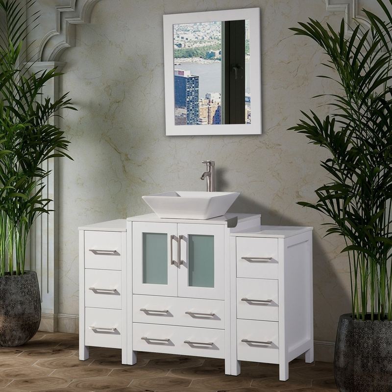 Vanity Art - Monaco 48" Single Vessel Sink Bathroom Vanity Set with Sink and Mirror - 2 Side Cabinets