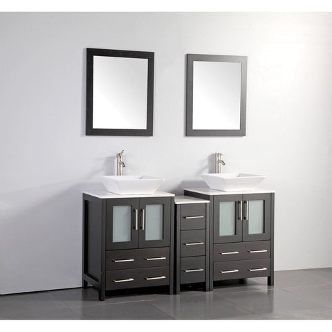 Vanity Art - Monaco 60" Double Vessel Sink Bathroom Vanity Set with Sinks and Mirrors - 1 Side Cabinet