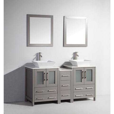 Vanity Art - Monaco 60" Double Vessel Sink Bathroom Vanity Set with Sinks and Mirrors - 1 Side Cabinet