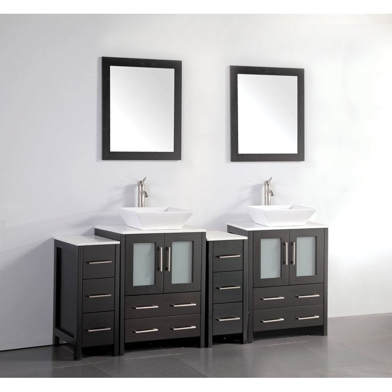 Vanity Art - Monaco 72" Double Vessel Sink Bathroom Vanity Set with Sinks and Mirrors - 2 Side Cabinets