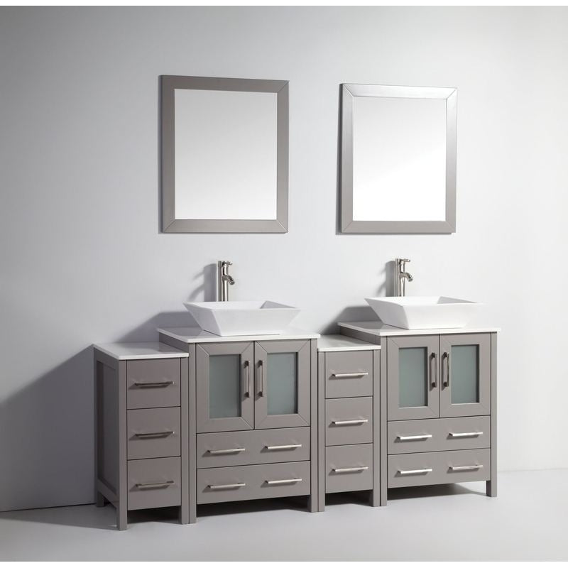 Vanity Art - Monaco 72" Double Vessel Sink Bathroom Vanity Set with Sinks and Mirrors - 2 Side Cabinets